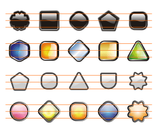 A collection of 100 shiny buttons in many shapes and styles that you can use with the icons in this package.